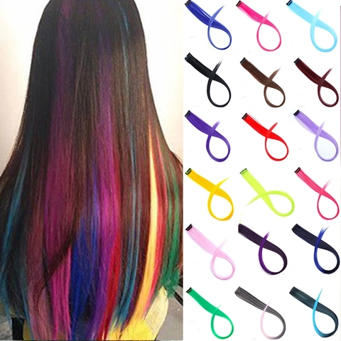 Lupu Rainbow Highlighted Hair Girl One Chip In Hair Extension Synthetic Long Straight Hair Clip Hair Clip Straight Hair ► Photo 1/6