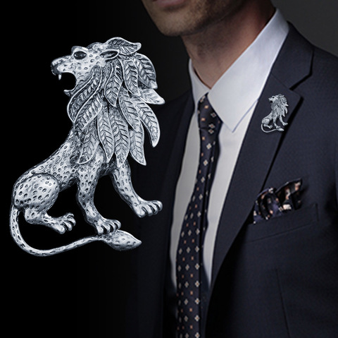 Fashion New Animal Brooch Pin High-grade Personality Antique Gold Silver Color Lion Brooches for Men Shirt Collar Accessories ► Photo 1/6
