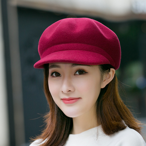 New Fashion Beret Hat Women Wool Winter Rhinestone Caps Female Solid Color Thick Warm Gorros ► Photo 1/6