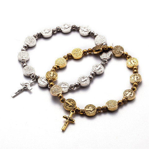 Jesus cross bracelet golden silver color jesus jewelry Rosary Centerpiece Sacred Mercy Saint Icons Religious Beaded Bracelets ► Photo 1/6