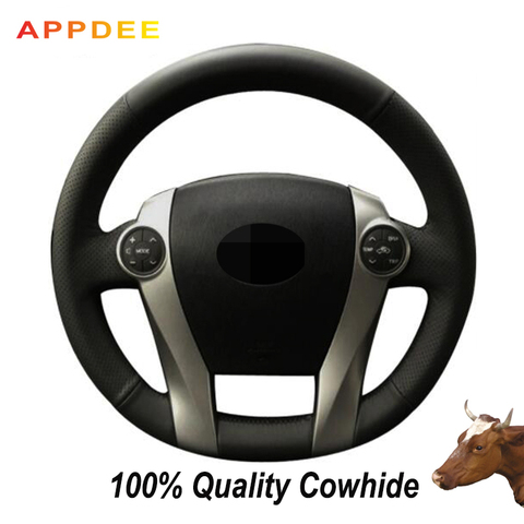 APPDEE Black  Genuine Leather  Car Steering Wheel Cover for Toyota Prius 2009-2015 Aqua 2014 2015 ► Photo 1/6