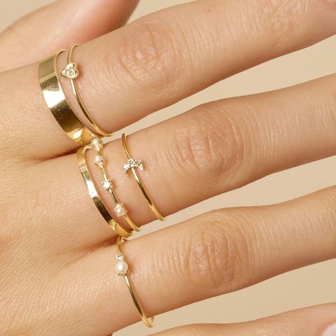 Gold Vermeil 925 sterling silver simple minimal jewelry thin band cz pearl stone silver ring for women girl ► Photo 1/6