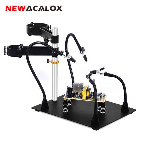 NEWACALOX Hot Air Gun Frame Soldering Iron Holder PCB Board Clip Soldering Station Heat Gun Stand Welding Tool 3X LED Magnifier ► Photo 1/6