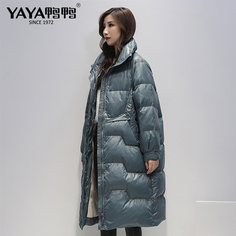 YAYA New Winter Women's Long Warm White Duck Down Jacket Loose Stand Collar Down Coat Thick Windproof Warm Outerwear ► Photo 1/6