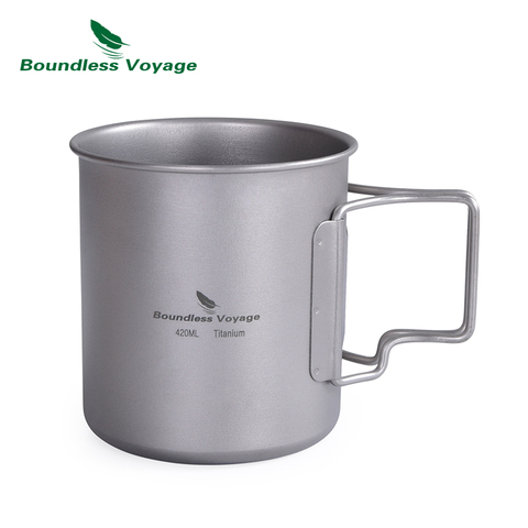 Boundless Voyage Titanium Cup with Foldable Handle Outdoor Camping Water Mug Tableware Only 77g 14.3oz/420ml Ti1518B ► Photo 1/6