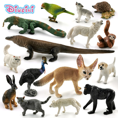 Komodo Dragon Wolf Dog Cat Sloth Rabbit Lizard Parrot Cormorant Fox Bat animal model action figure Educational toys for children ► Photo 1/6