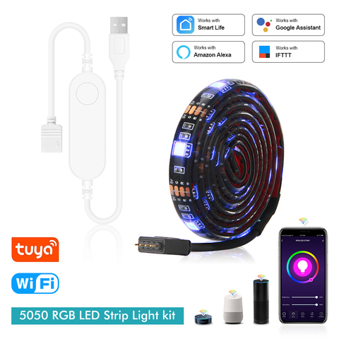 Tuya USB Led Strip Light Wifi Remote Control 5V RGB Led Light 0.5M 1M 2M TV Backlight Work With Alexa Google ► Photo 1/6
