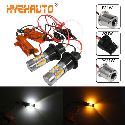 HYZHAUTO 2Pcs 1156 T20 LED Dual Color Canbus Bulbs w21w P21w Py21w LED Turn Signal Light DRL No Flash Yellow White 5630 20SMD ► Photo 1/6