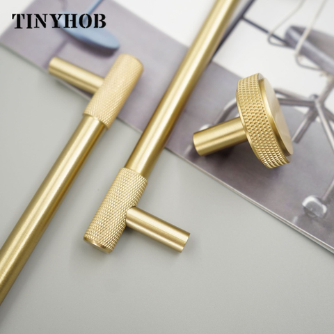 Satin Brass Diamond Knurled/Textured Cabinet Knob Kitchen Cupboard Door Pulls Furniture Handle T bar Cabinet Hardware ► Photo 1/6