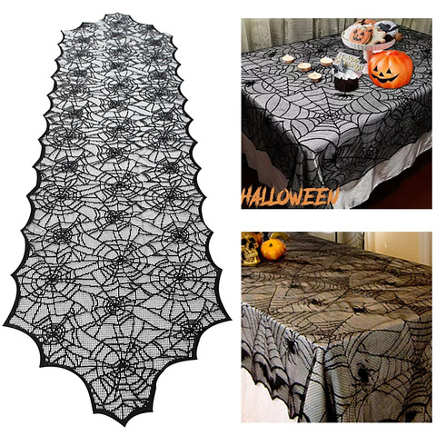 Halloween Decoration Lace Spider Web Skeleton Skull Tablecloth Black Fireplace Mantel Scarf Event Party Decoration Supplies ► Photo 1/6