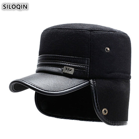 SILOQIN Winter Men's Warm Hats Army Military Hat Thick Velvet Fur Earmuffs Caps Men's Flat Cap 2022 New Dad's Cold-proof Hats ► Photo 1/6