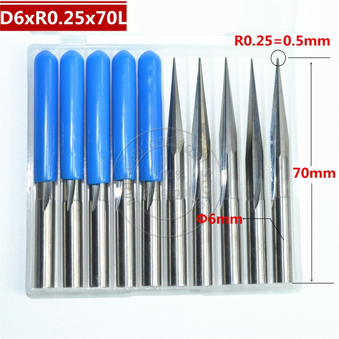 6mm*R0.25*70L,CNC carbide wood End Mill,woodworking insert router bit,Taper ball nose end milling cutter,deep relief,pvc ► Photo 1/6