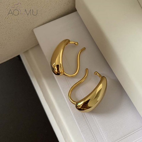 AOMU 2022 New Irregular Distortion Water Drop Glossy Simple Ear Cuff Purpose Clip Earrings Without Piercing for Women Jewelry ► Photo 1/6