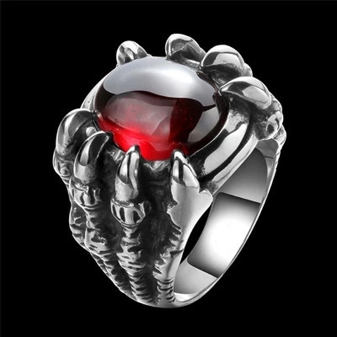 big Stone Ring For Man Stainless Steel Man's Classic Claw Punk Jewelry