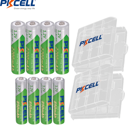 PKCELL 4PC 2200MAH AA Rechargebale Battery + 4PC AAA 850MAH 1.2V NI-MH AAA/AA rechargeable batteries battery box/holder as gift ► Photo 1/6