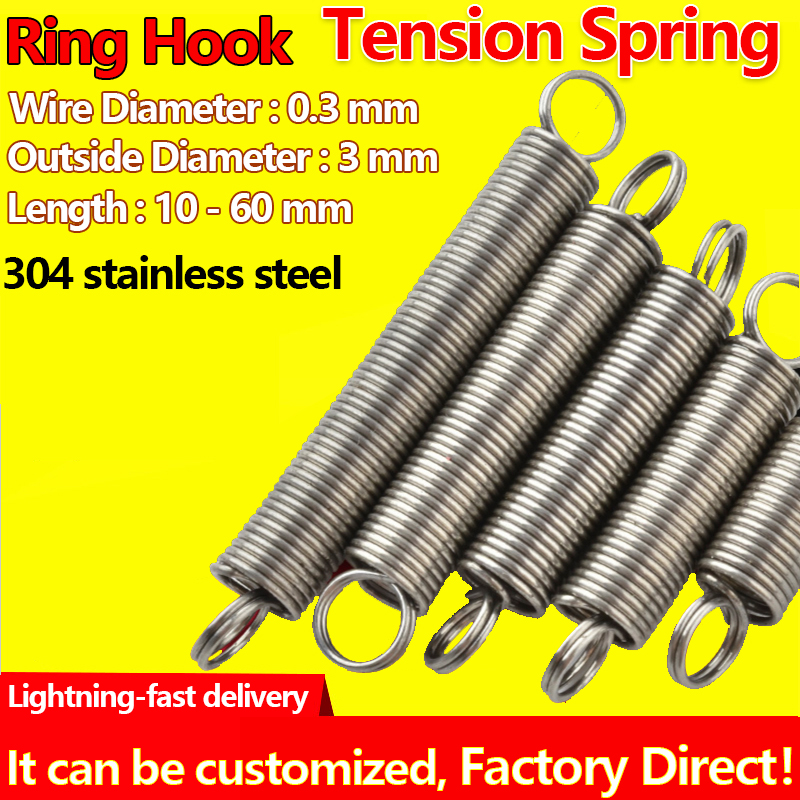 Wire Diameter 0.3mm Expansion Springs Stainless Tension Spring 10mm 300mm Long 