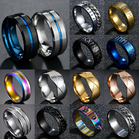 Hot Sale 8MM Groove Rings Black/Blue Stainless Steel Midi Rings For Men Charm Male Jewelry (Drop Shipping Available) ► Photo 1/6