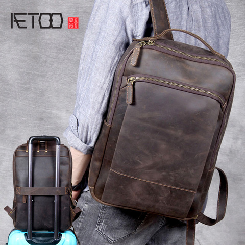 AETOO Vintage crazy horse leather shoulder bag, handmade genuine leather backpack, men's cowhide leather computer backpack ► Photo 1/6