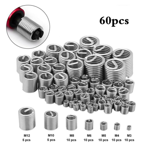 60pcs Home Thread Insert Set Wear Resistance Wire Screw Sleeve Spiral Useful Repair Tool Industrial Stainless Steel Easy Install ► Photo 1/6