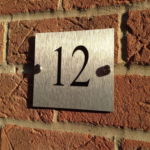 Modern house number house number outdoor silver platter house plaque brushed aluminum composite material ► Photo 1/3