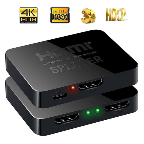 KuWFi HDCP 4K HDMI Splitter Full HD 1080p Video HDMI Switch Switcher 1X2 Split 1 in 2 Out Amplifier Dual Display For HDTV DVD ► Photo 1/5