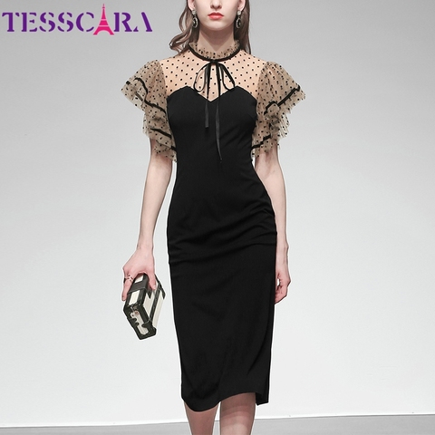 TESSCARA Women Summer Elegant Pencil Dress Festa High Quality Vintage Office Cocktail Party Robe Femme Mesh Designer Vestidos ► Photo 1/6