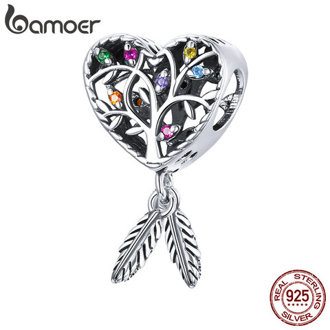 bamoer Silver Tree of Life Charm for Original Bracelet Real 925 Sterling Silver Colorful CZ Jewelry Making beads Women SCC1768 ► Photo 1/6