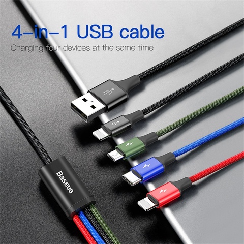 4 in 1 Multi usb cable charger for iPhone 8 Samsung huawei xiaomi charging cable for lightning micro usb type c cable universal ► Photo 1/6