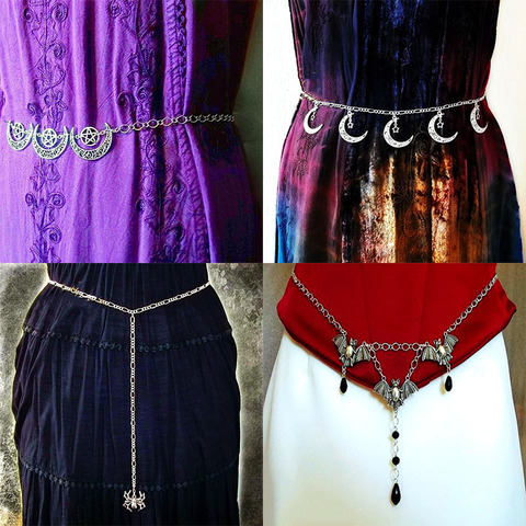 Occidental witchcraft moon pentacle belt chain spider bat pagan body chain ► Photo 1/5