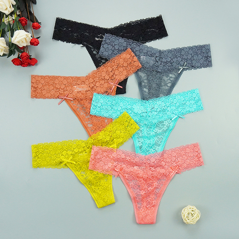 3pcs/lots Sexy Full Lace Panties Women Thongs Hollow Out Stringi Transparent Seamless Underpants Tangas  Super Low Waist T-back ► Photo 1/6