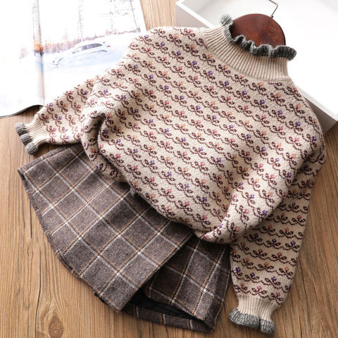 Autumn Winter girls Pullover Sweater Kids flowers Knitting Sweater Children cardigan girl Tops Outfit Clothing 10 12 14 years ► Photo 1/6