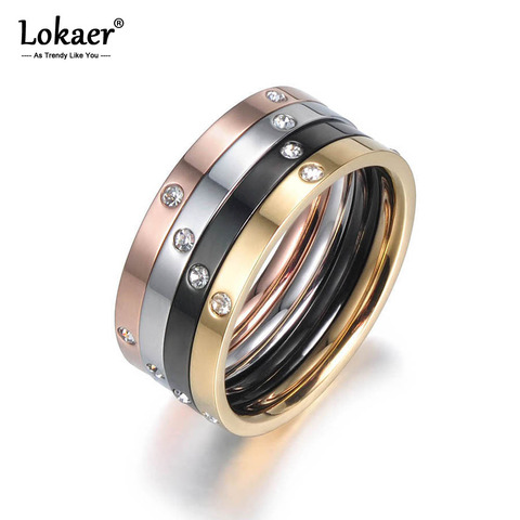 Lokaer 4 In 1 Colorful Gold Cubic Zirconia Rings Jewelry Titanium Steel Wedding Engagement Ring For Women Anneaux R18016 ► Photo 1/5