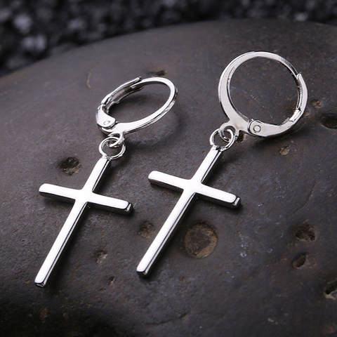 2 Pcs Fashion Men Women Metal Hoop Cross Drop Dangle Ear Studs Earrings Party Punk Earring Jewelry Long Earrings ► Photo 1/6