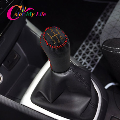 Color My Life Leather 5 6 Speed Car Gear Head Collars for Renault Clio MK3 III Megane MK2 Scenic MK2 Kangoo MT Shift Knob Cover ► Photo 1/6