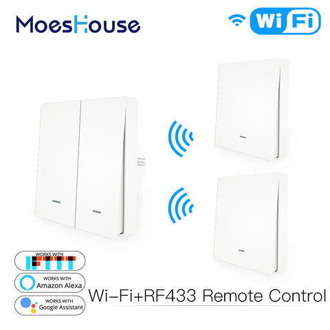 Buy Online Wifi Smart Push Button Switch 2 Way Rf433 Wall Panel Transmitter Kit Smart Life Tuya App Control Works With Alexa Google Home Alitools