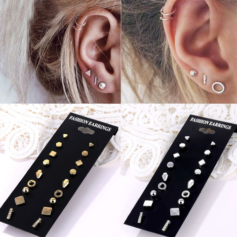 EN 9 Pairs / Set Classic Geometric Crystal Earrings Brooch Piercing Fashion Earring Sets For Women Bijoux Jewelry Gift ► Photo 1/6