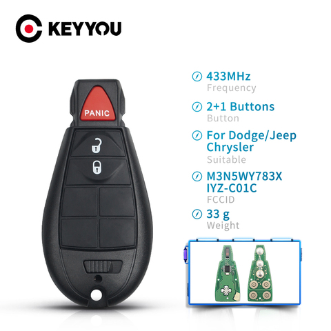 KEYYOU 2+1 3 Buttons Smart Remote Car Key For Dodge Grand Caravan Chrysler Town For Jeep Cherokee M3N5WY783X IYZ-C01C 433Mhz ► Photo 1/6