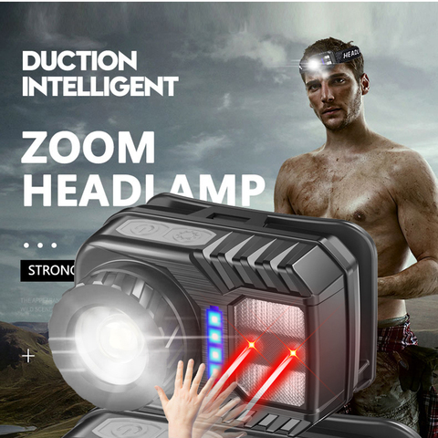 XM-L2 U3 Sensor High Quality Zoomable Led Headlamp Built in Battery Head Lamp Headlight Red & White Emitting Colors Bulbs Light ► Photo 1/6