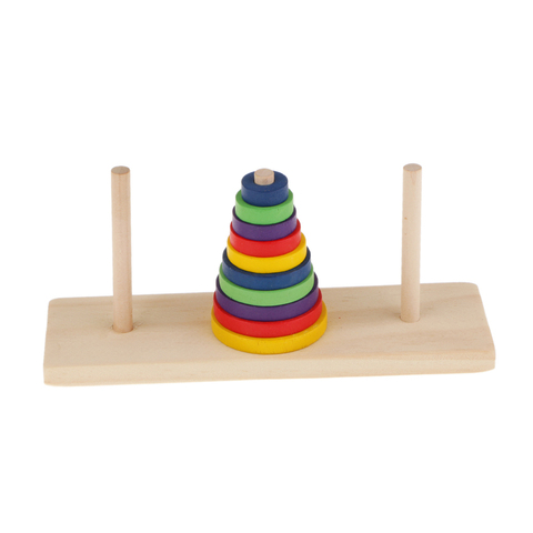 Tower of Hanoi Wooden Puzzle 10 Rings Geometric Stacker Kids Developmental Toy, 10 Colorful Pieces ► Photo 1/6