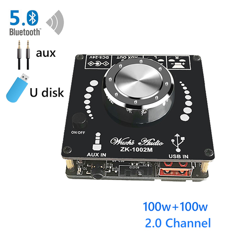 100W+100W Bluetooth 5.0 Amplifier Board Digital Audio Power Class D 20W~200W HiFi Stereo 2.0 Channel Music USB Sound Card AMP ► Photo 1/6
