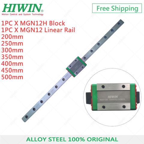 Free Shipping Alloy Steel HIWIN MGN12H slide block with 12mm MGN12 linear guide rail 300mm 350mm 400mm 450mm for 3d printer CNC ► Photo 1/4