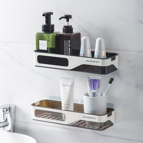Wall Mounted Bathroom Organizer Shelf Cosmetic Shampoo Storage Rack Kitchen Plastic Holder Household Items Bathroom Accessories ► Photo 1/6