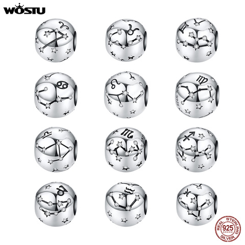 WOSTU 12 Constellation Aries Beads 925 Sterling Silver CZ Charm Fit Original DIY Bracelet Beads For Jewelry Making FIC1218 ► Photo 1/6