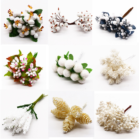 6/10/12/20/24/200pcs White Hybrid Flower Cherry Stamen Berries Bundle DIY Cake Christmas Wedding Gifts Box Wreaths Decor ► Photo 1/6