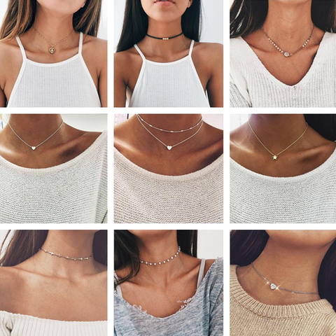 High Quality Clavicle Chain Jewelry Gold Silver Color Bird Pigeon Hearts Stars Choker Necklaces for Women Daily Collares ► Photo 1/6