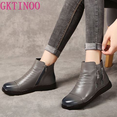 GKTINOO genuine leather boots women plush snow boots mom shoes designer zipper wedges shoes woman ankle boots ► Photo 1/6