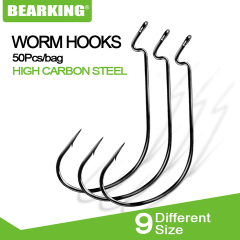 BEARKING 50pcs Per Lot Fishing Soft Lure Worm Hooks High Carbon Steel Wide Super Lock Fishhooks Jerk Hooks Bait Tackle ► Photo 1/6