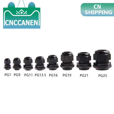 1pc IP68 PG7 for 3-6.5mm PG9 PG11 PG13.5 PG16 PG19 PG21 PG25 PG29 Wire CE Black Waterproof Nylon Plastic Cable Gland Connector ► Photo 1/6