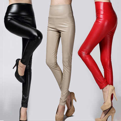 Autumn Winter Women Thin Velvet PU Leather Pants Female Sexy Elastic Stretch Faux Leather Skinny Pencil Pant Woman Tight Trouser ► Photo 1/6