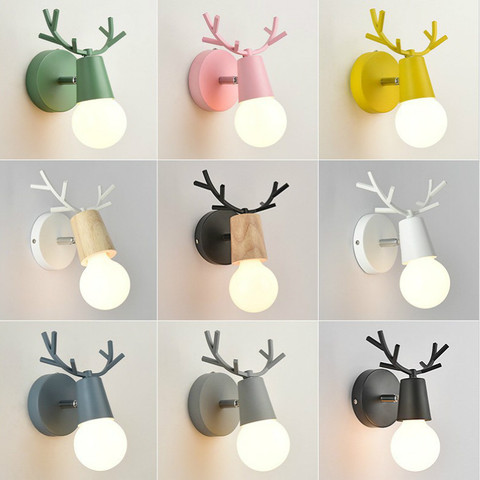 Nordic LED E27 Wall lamp Colorful Cartoon Deer Antlers Bedroom Reading Sconce Wall Mounted Children Room Lighting wall light ► Photo 1/6